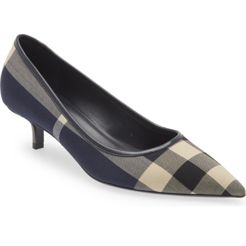 BURBERRY NIB Aubri Plaid Large Check Pointed Toe Pumps Heels 39 Navy
